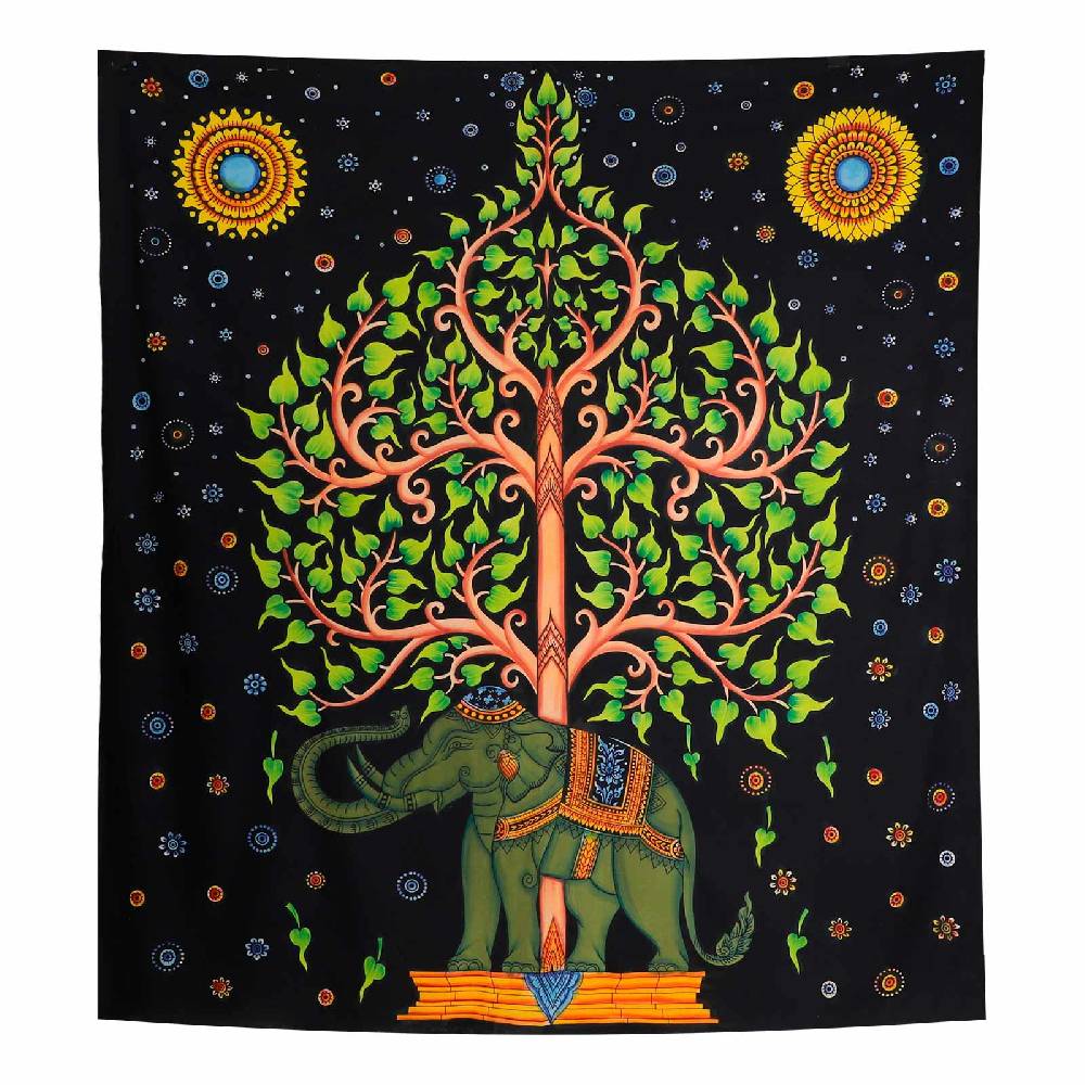 Kunst Und Magie XL Tagesdecke Wandbehang Deko Tuch Elefant Lebensbaum UV Aktiv Ca. 205 X 235 Cm