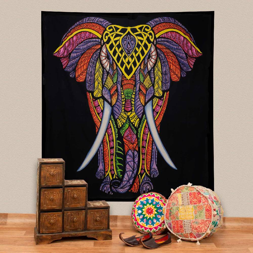 Kunst Und Magie XL Tagesdecke Wandbehang Deko Tuch Elefant UV Aktiv ca. 205 x 225 cm