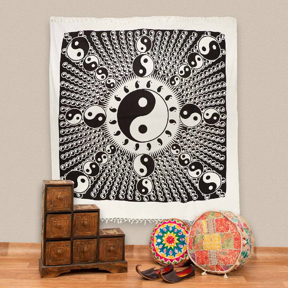 Kunst Und Magie Ying und Yang Dekotuch Große Tagesdecke Wandbehang Tuch Goa ca. 210 x 240cm