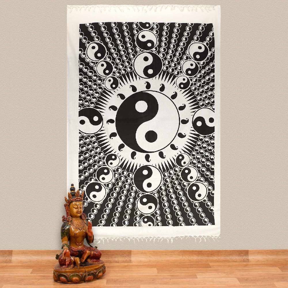 Kunst Und Magie Ying und Yang Dekotuch Große Tagesdecke Wandbehang Tuch Goa ca. 140 x 220cm