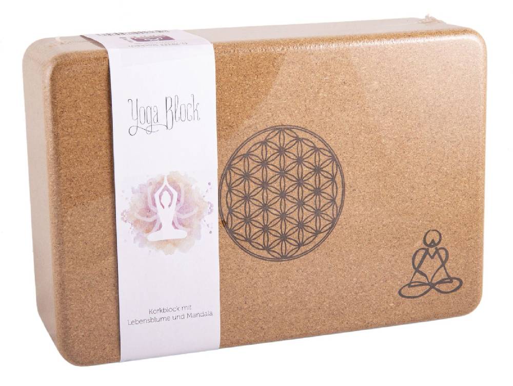 Kunst Und Magie Yogablock aus Kork,mit Blume des Lebens und Mandala