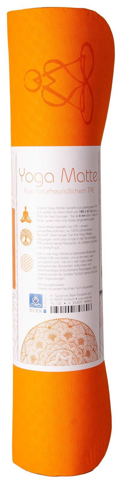 Kunst Und Magie Yogamatte TPE Ecofriendly - Orange/grau Blume Des Lebens Yoga