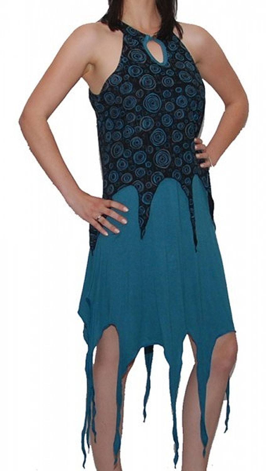 Kunst Und Magie Zipfeliges Elfen Kleid Psy Hippie Goa Fee schwarz/blau