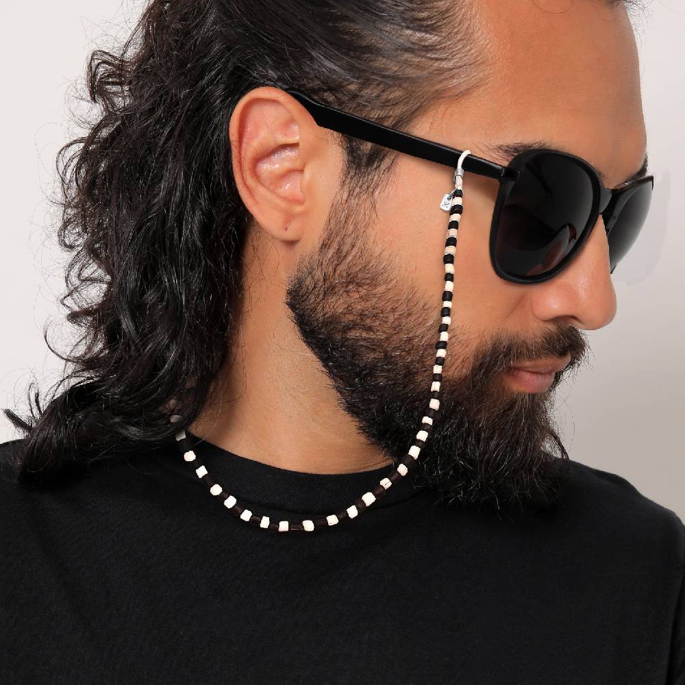 Kuzzoi Brillenkette Beads | Glas Perlen (Schwarz & Weiß)