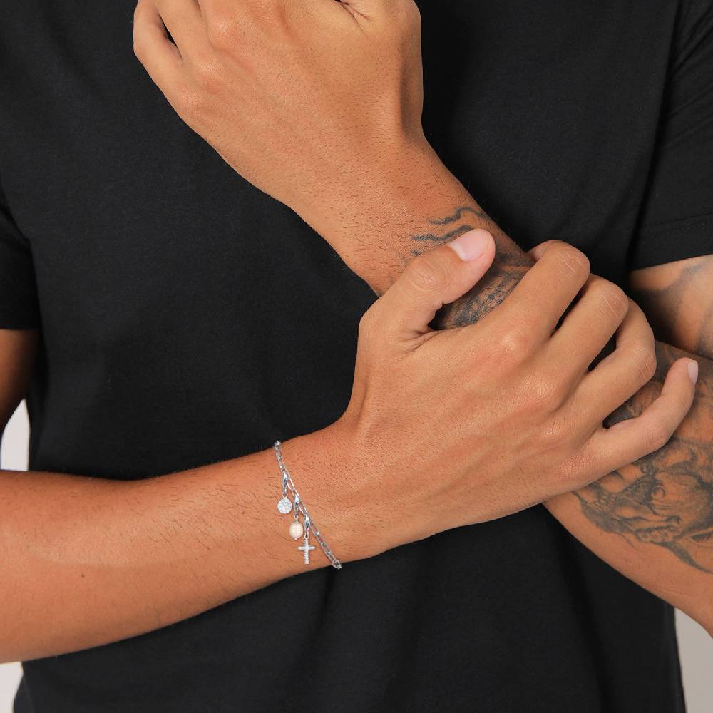 Kuzzoi Charm-Set Kreuz Plättchen Perle | Süßwasserzuchtperle