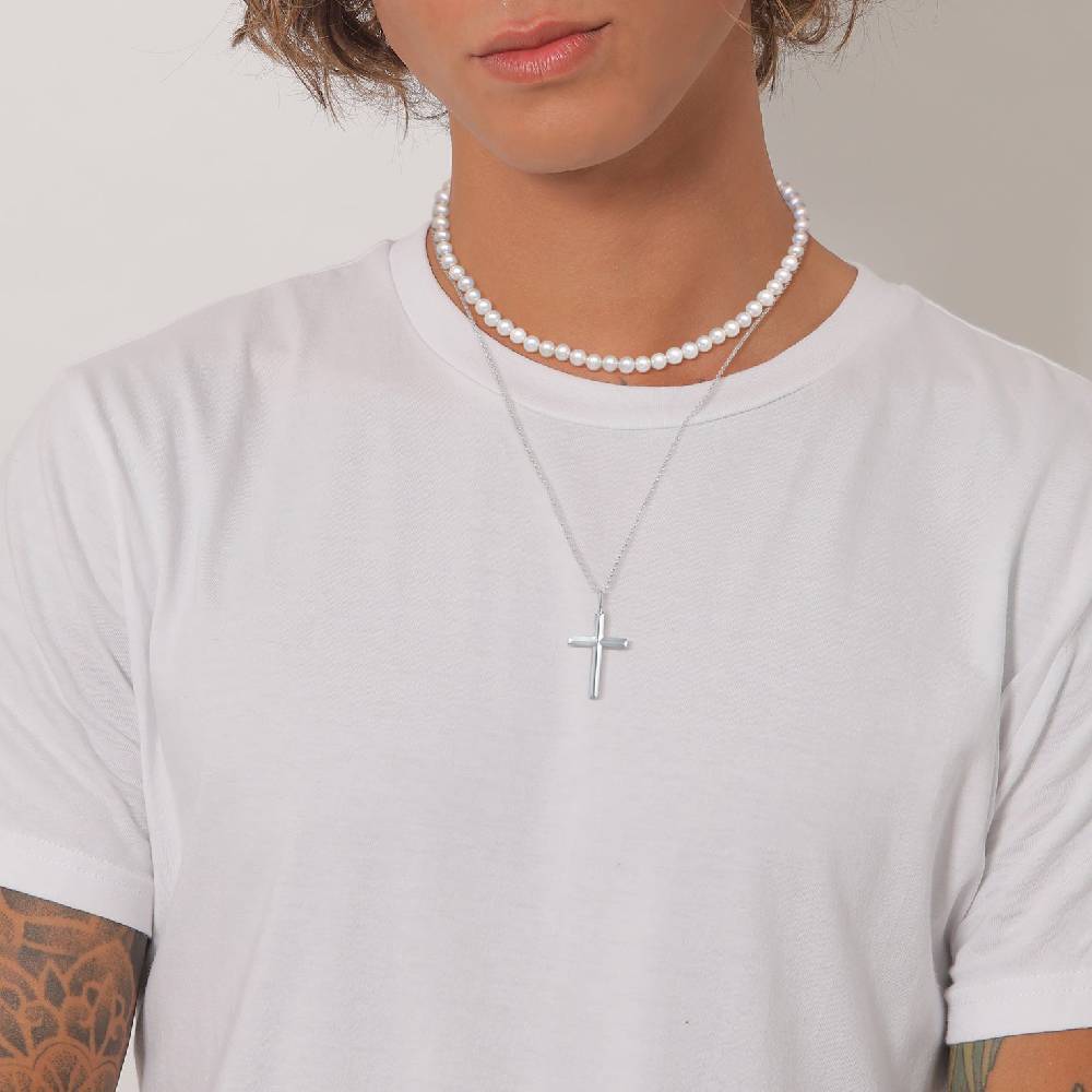 Kuzzoi Halskette Kreuz Anhänger 2er Set | Muschelkernperlen