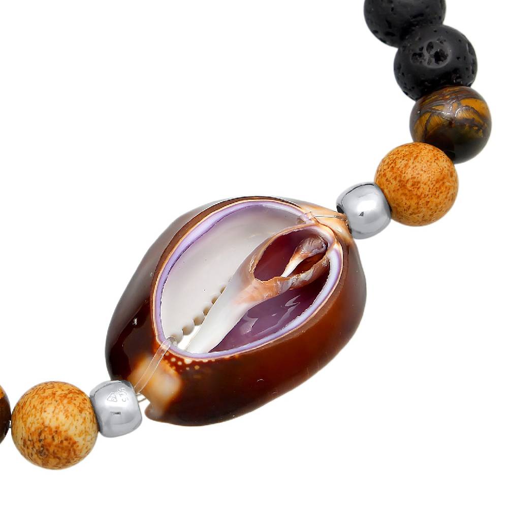 Kuzzoi Armband Kauri Muschel | Tigerauge, Lava Perlen