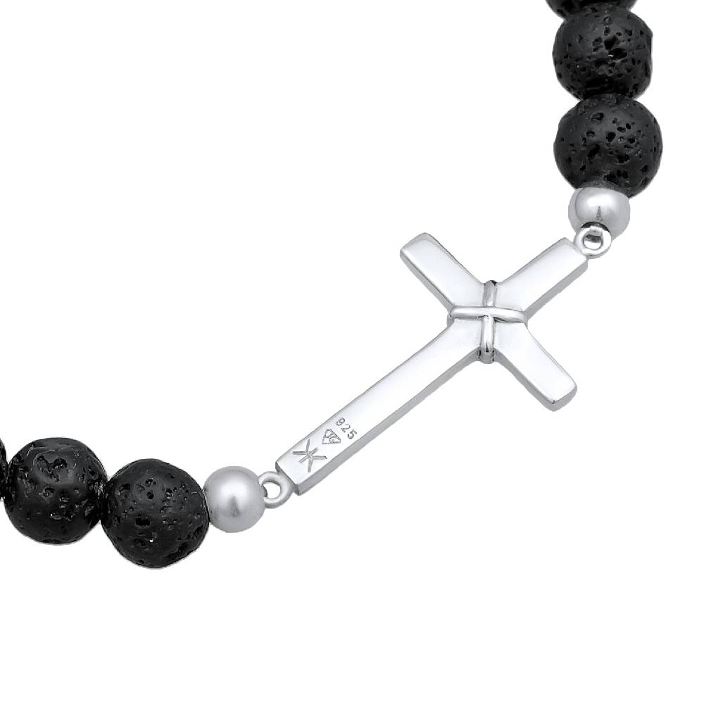 Kuzzoi Armband Kreuz | Lava Perlen (Schwarz)