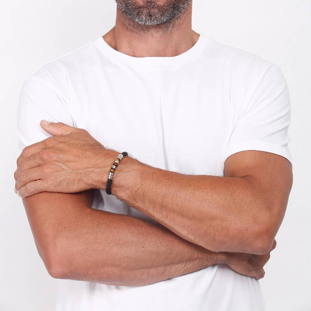 Kuzzoi Armband Kugel | Leder, Tigerauge (Braun)