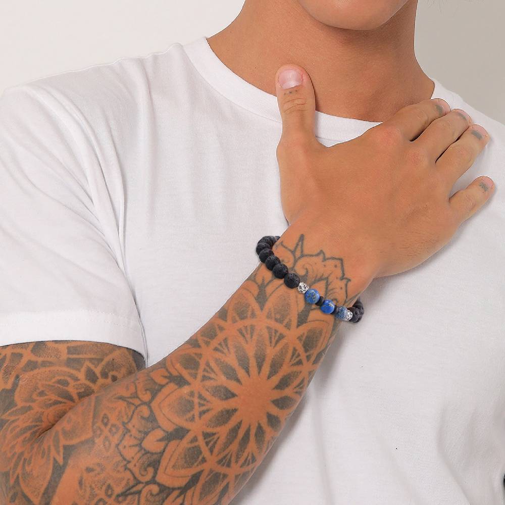 Kuzzoi Armband Kugeln | Lava, Achat (Schwarz, Blau)