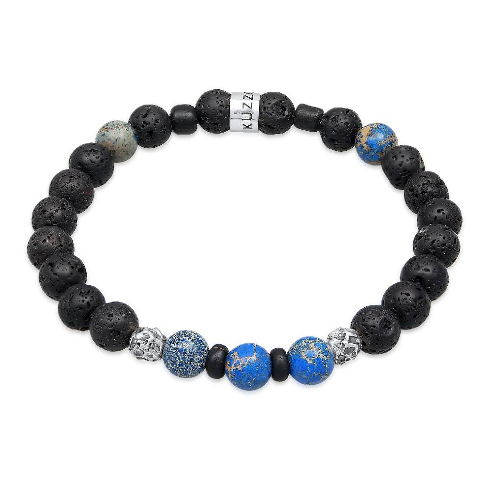 Kuzzoi Armband Kugeln | Lava, Achat (Schwarz, Blau)
