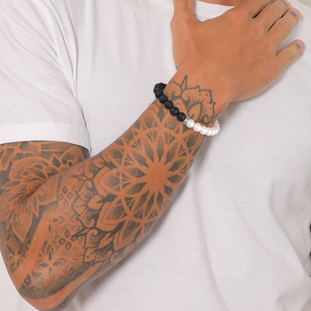 Kuzzoi Armband Schwarz-Weiß | Lava Perlen