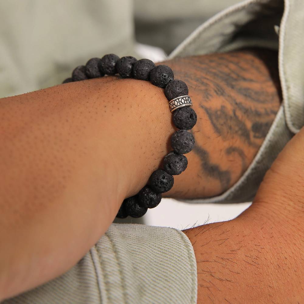 Kuzzoi Armband Vintage | Lava Perlen (Schwarz)