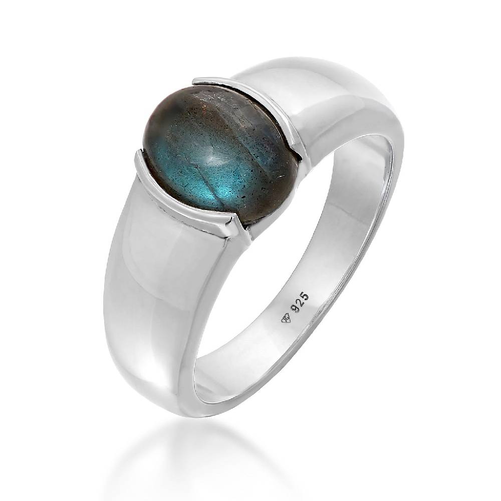 Kuzzoi Siegelring Oval | Labradorit (Grau)