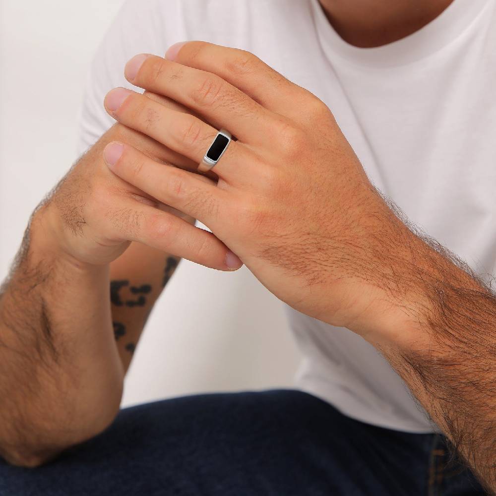 Kuzzoi Siegelring Rechteck | Emaille (Schwarz)