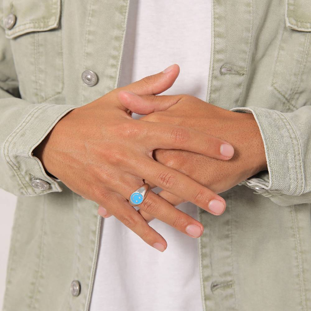 Kuzzoi Siegelring Smiling | Emaille (Blau)