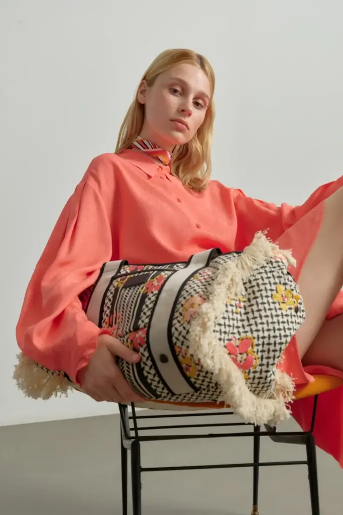 Lala Berlin Big Bag Muriel stitched canvas heritage embroidery flower