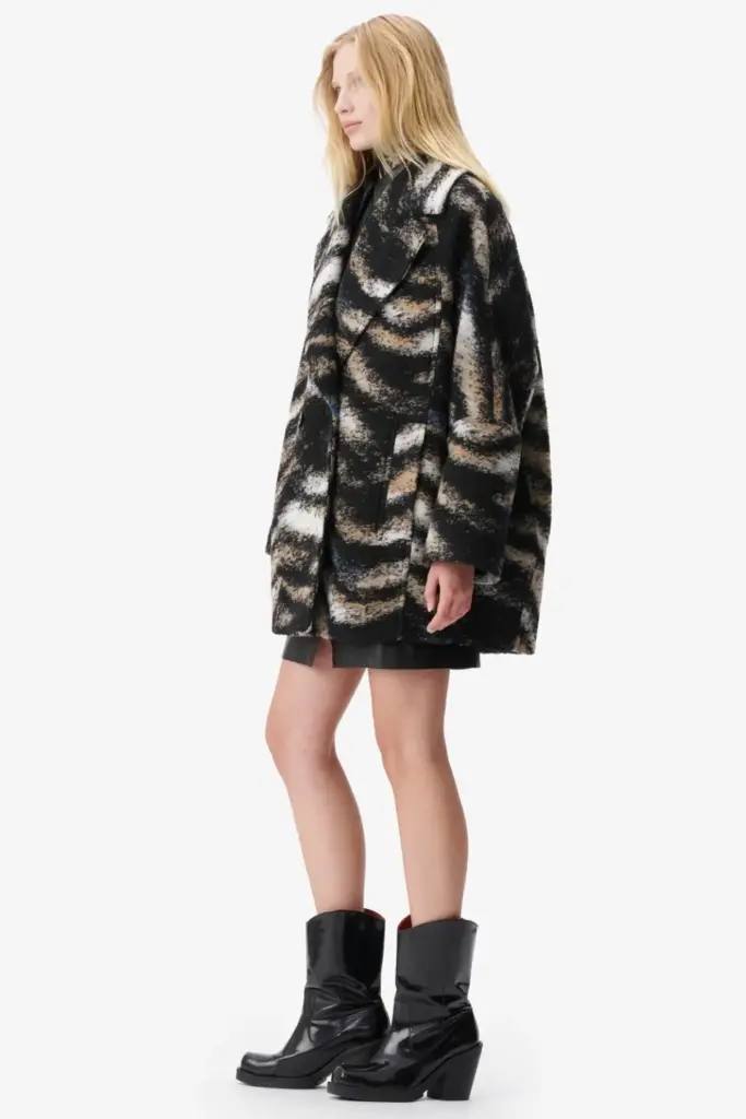 Lala Berlin Coat Olly Wool/polyester Blend Big Zebra Black