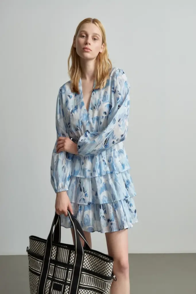 Lala Berlin Dress Danuta Cotton Floral Fountain Blue