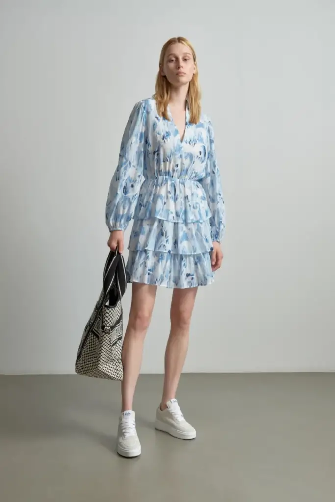 Lala Berlin Dress Danuta Cotton Floral Fountain Blue