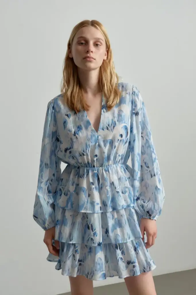 Lala Berlin Dress Danuta cotton floral fountain blue