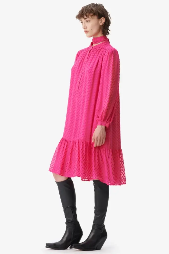 Lala Berlin Dress Day Viscose/silk Blend Polka Dot Dragonfruit