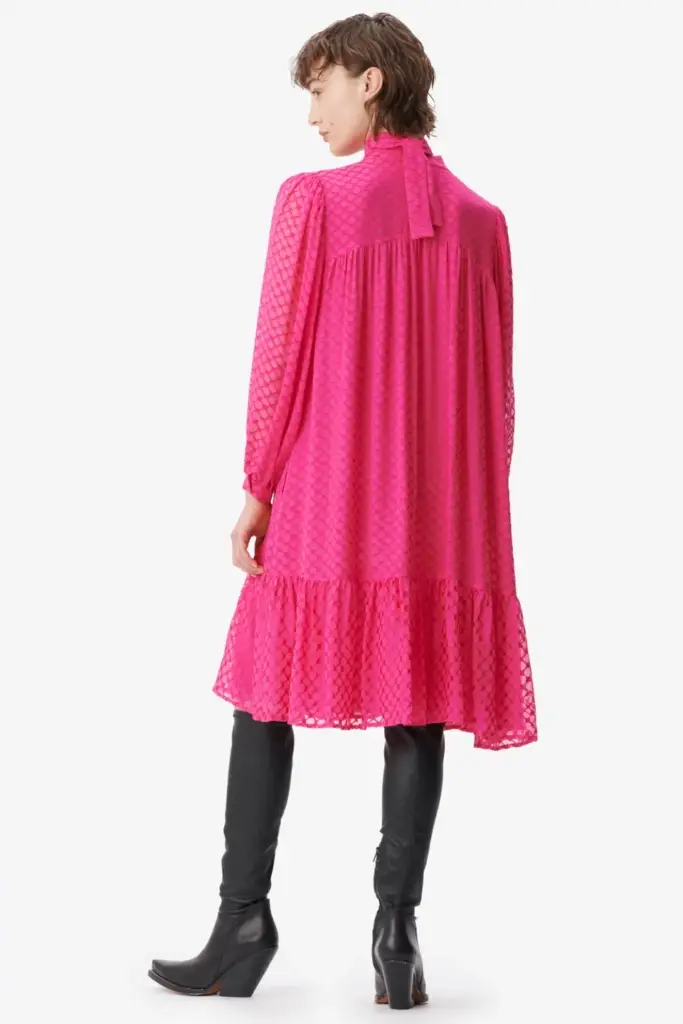 Lala Berlin Dress Day Viscose/silk Blend Polka Dot Dragonfruit