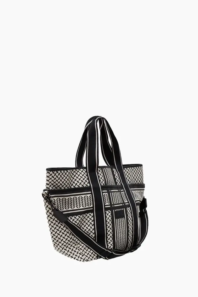 Lala Berlin East West Tote Merge Canvas Heritage Stripe Black