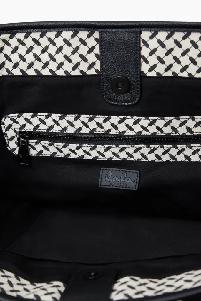 Lala Berlin East West Tote Merge Canvas Heritage Stripe Black