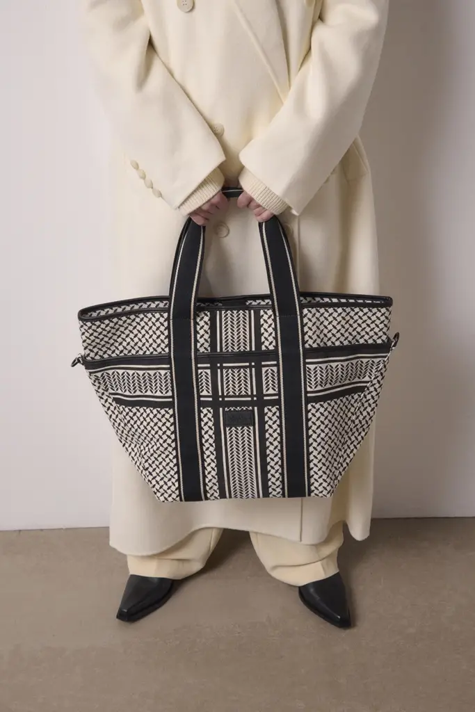 Lala Berlin East West Tote Merge Canvas Heritage Stripe Black