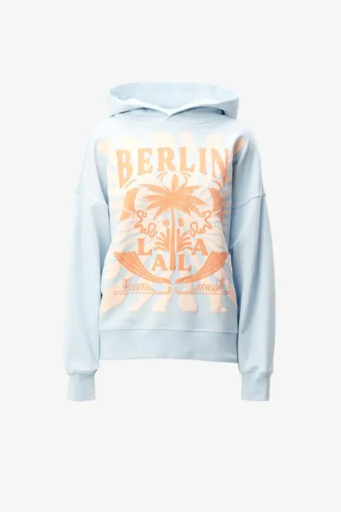 Lala Berlin Hoodie Irina Cotton Sunset Palm Light Blue
