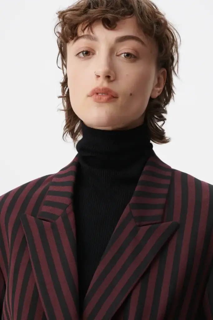 Lala Berlin Coat Odith Polyester Mix Stripe Fudge