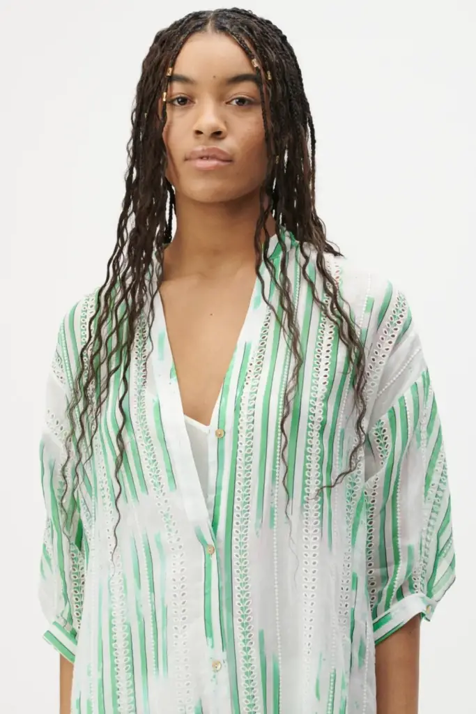 Lala Berlin Dress Dacire Bast Fiber Green Stripes