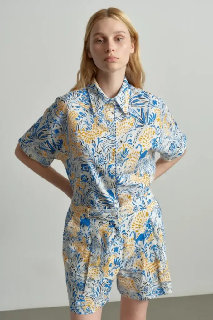 Lala Berlin Pants Ponyo Linen/viscose Blend Magic Garden Day