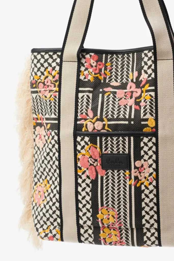 Lala Berlin Tote Carmela Stitched Canvas Heritage Embroidery Flower