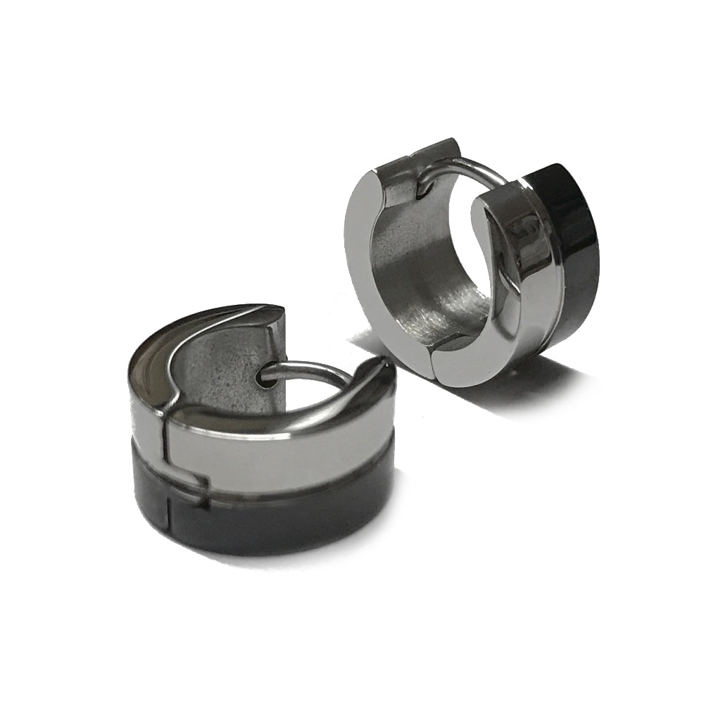 Lau Fashion 1 Paar Creolen Ohrringe Schwarz Gold Silber Edelstahl Herren Ø13mm