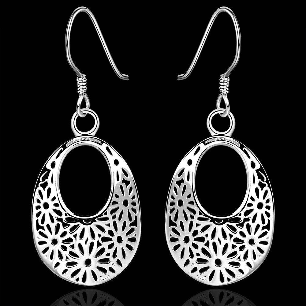 Lau Fashion 1 Paar Edle Damen Vintage Ohrringe Ohrhänger Blumen Style Silber Schmuck