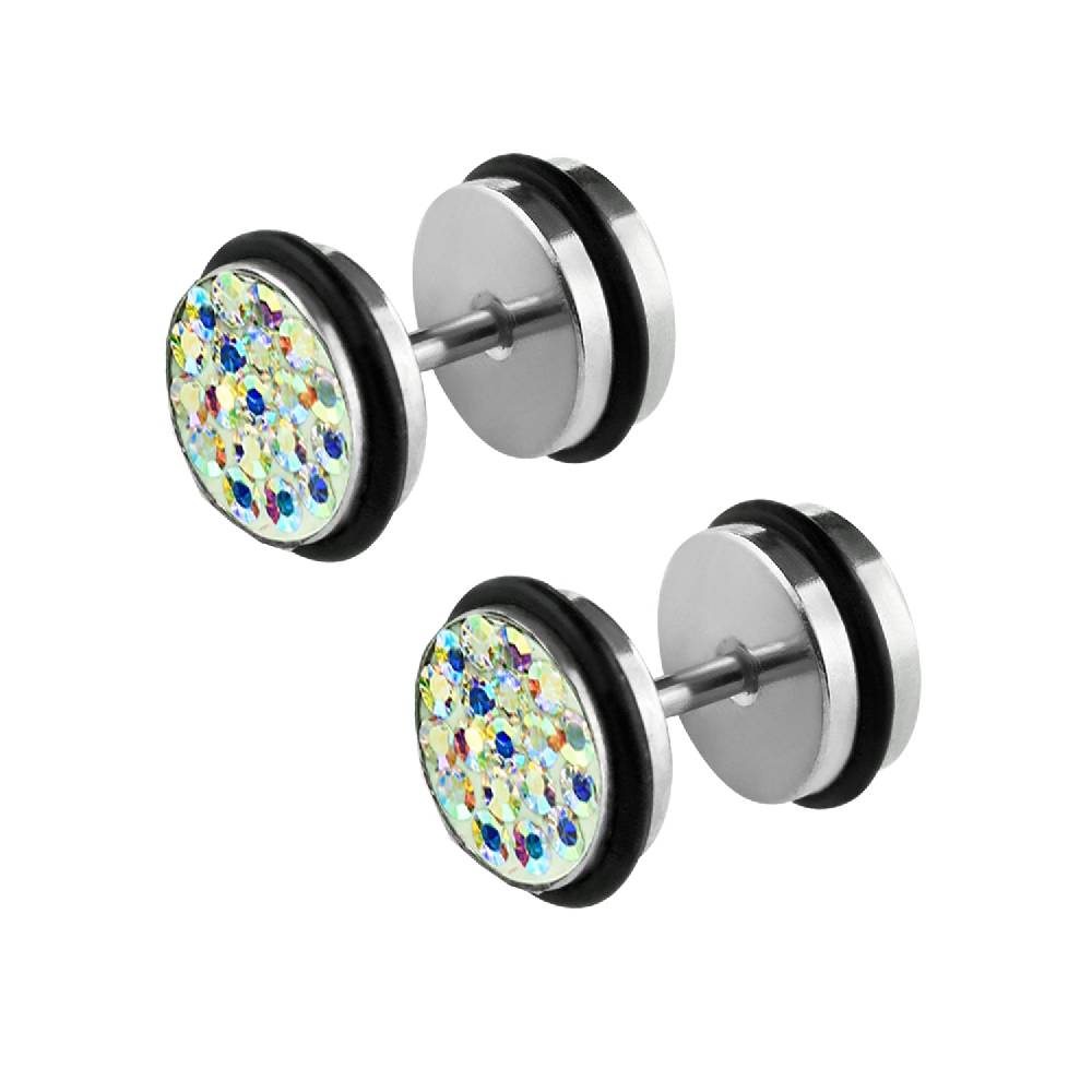 Lau Fashion 1 Paar Fake Plug Tunnel Unisex Strass Zirkonia Ohrstecker Ohrringe Edelstahl