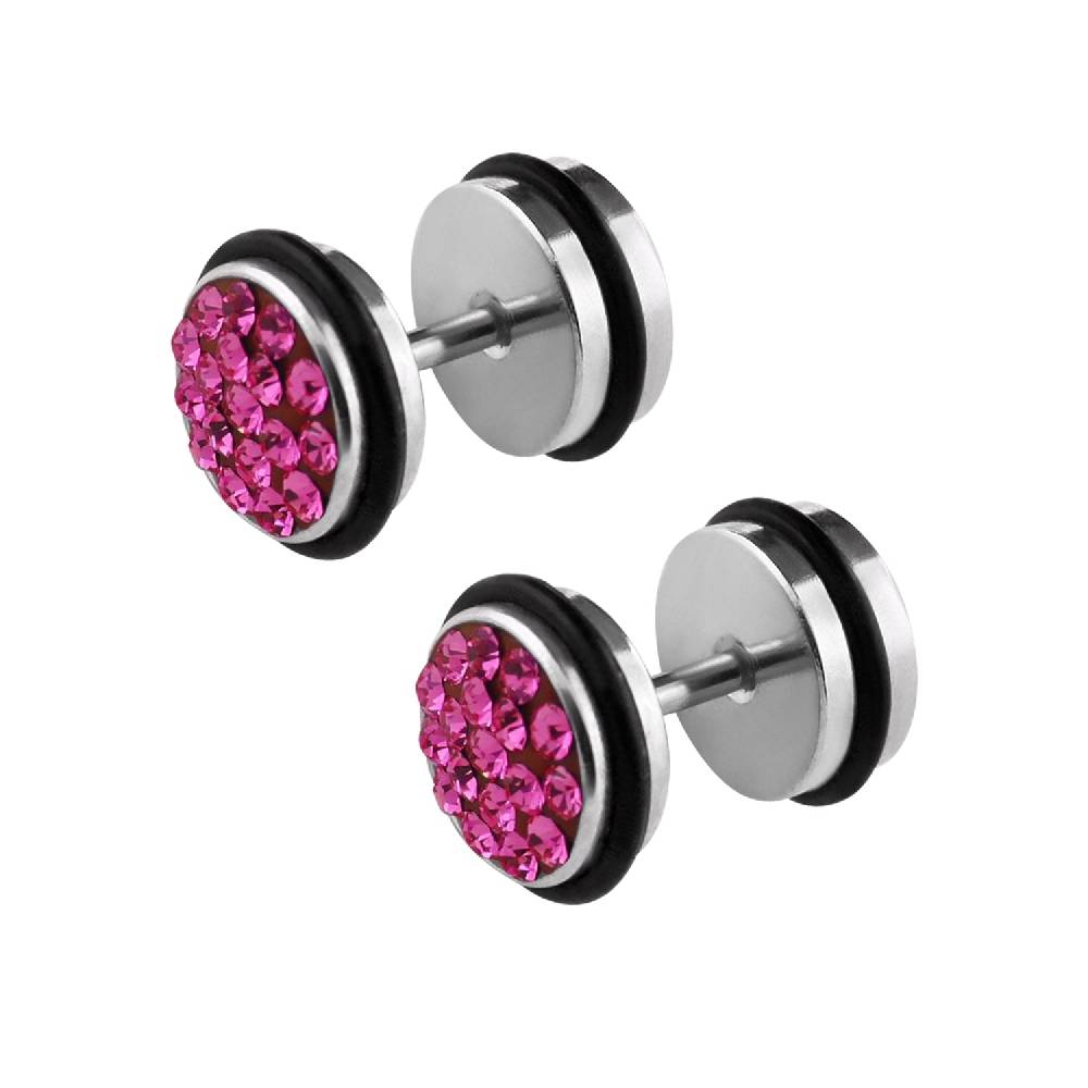 Lau Fashion 1 Paar Fake Plug Tunnel Unisex Strass Zirkonia Ohrstecker Ohrringe Edelstahl
