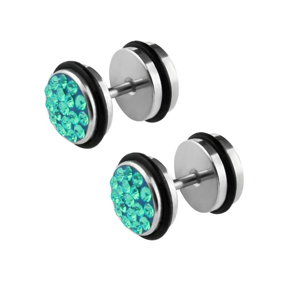 Lau Fashion 1 Paar Fake Plug Tunnel Unisex Strass Zirkonia Ohrstecker Ohrringe Edelstahl