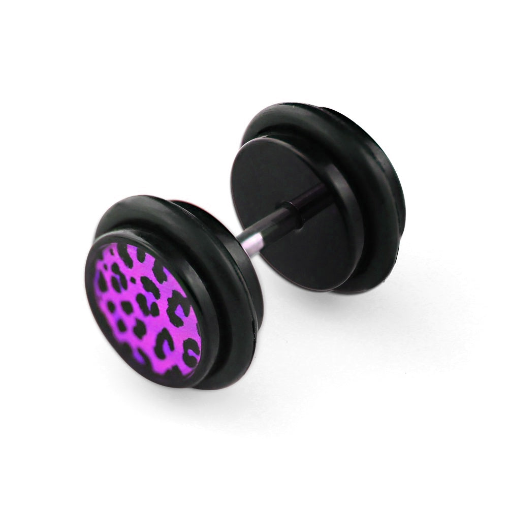 Lau Fashion 1 Paar Leopard Fake Plug Ohrring Ohrstecker Acryl Tunnel Schwarz Leo Ø 10mm