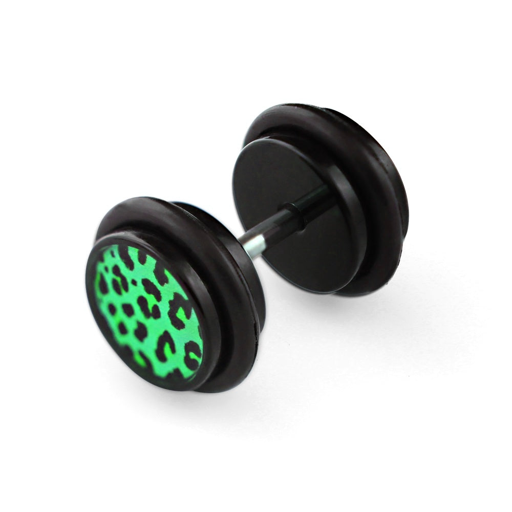 Lau Fashion 1 Paar Leopard Fake Plug Ohrring Ohrstecker Acryl Tunnel Schwarz Leo Ø 10mm