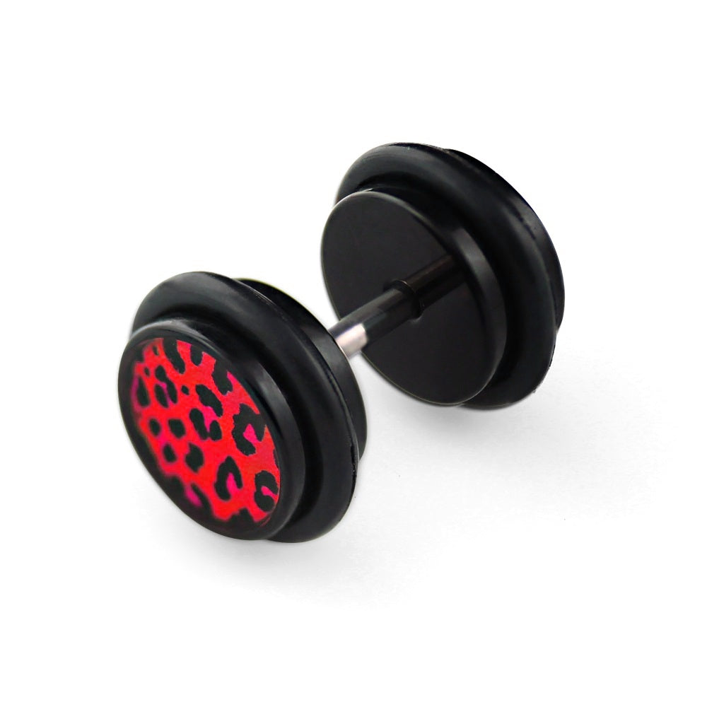 Lau Fashion 1 Paar Leopard Fake Plug Ohrring Ohrstecker Acryl Tunnel Schwarz Leo Ø 10mm