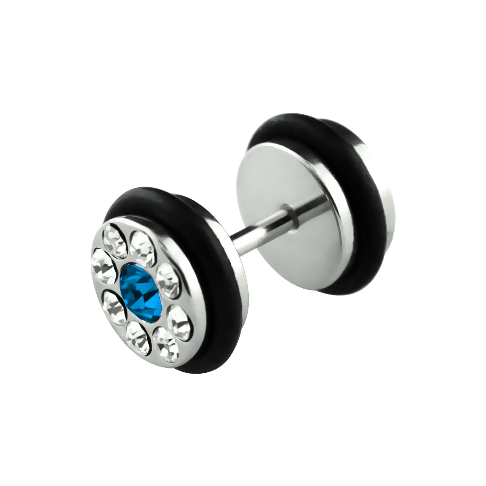 Lau Fashion 1 Paar Mega Strass Fake Plug Silber Unisex Ohrringe Ohrstecker Ø 10mm