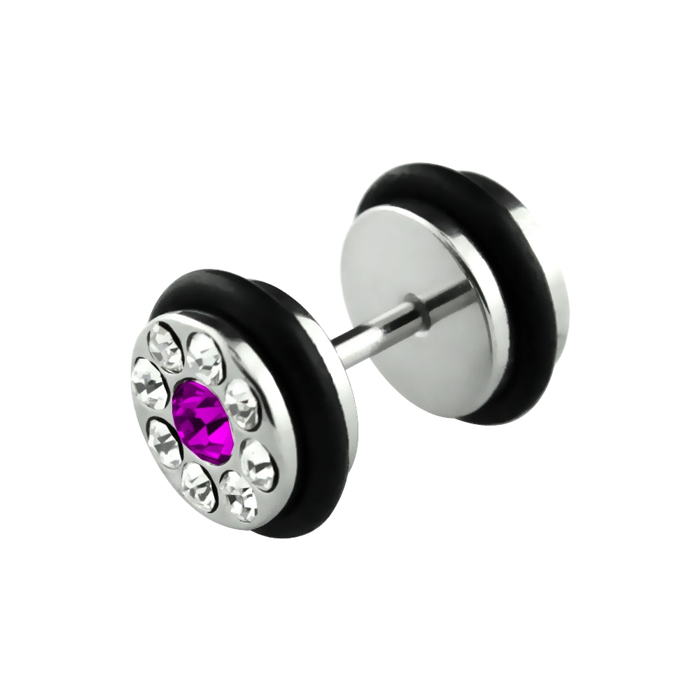 Lau Fashion 1 Paar Mega Strass Fake Plug Silber Unisex Ohrringe Ohrstecker Ø 10mm