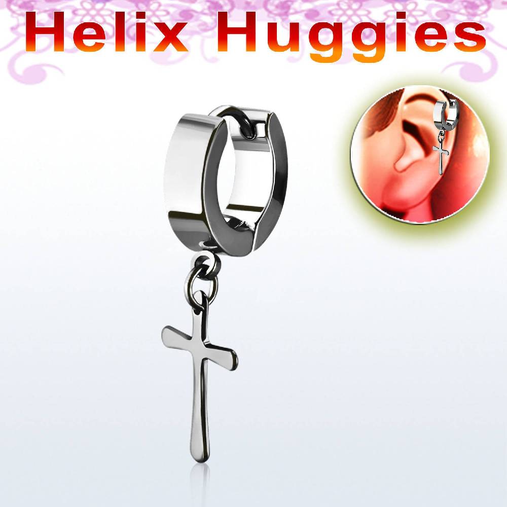 Lau Fashion 1 Stück Creole Kreuz Anhänger Unisex Helix Huggie Gothic Clips Ø 29mm