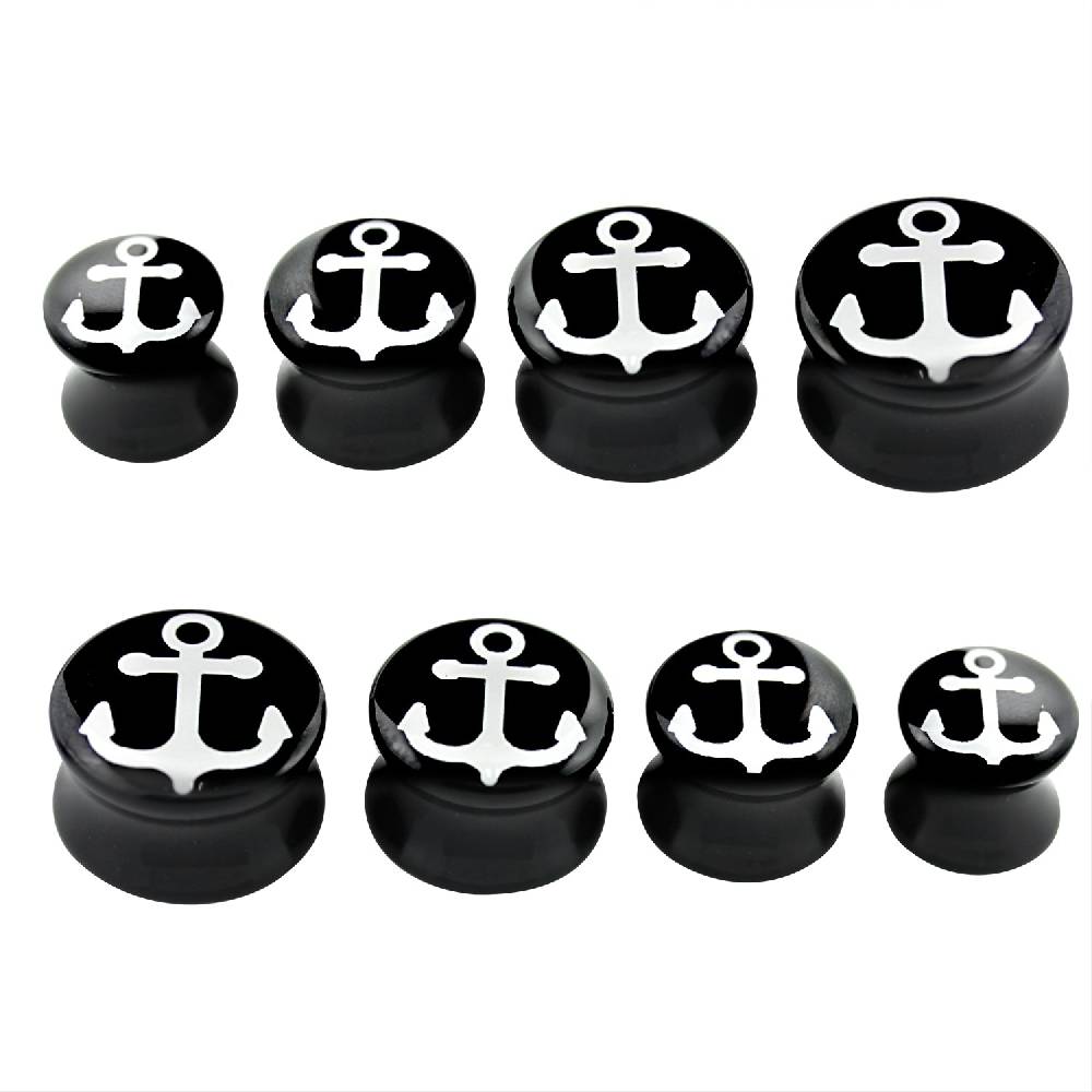 Lau Fashion 2 Stück Anker Schwarz Plug Acryl Flash Rockabilly Seemann Ohrring Piercing