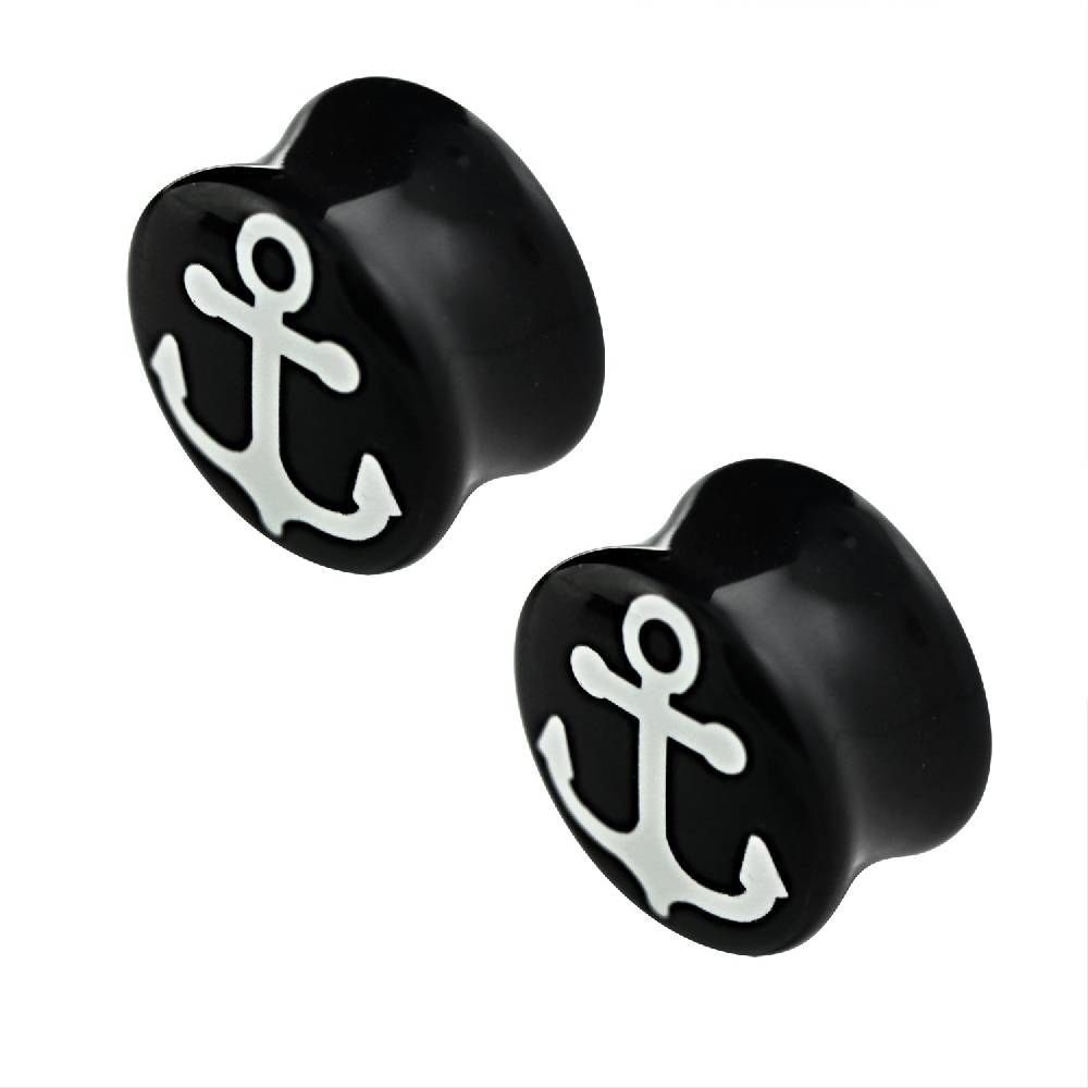 Lau Fashion 2 Stück Anker Schwarz Plug Acryl Flash Rockabilly Seemann Ohrring Piercing