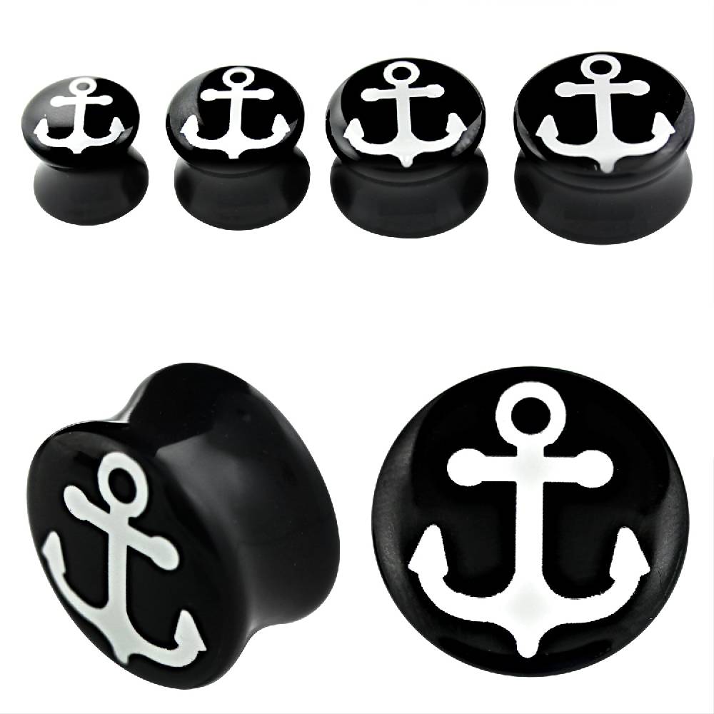 Lau Fashion 2 Stück Anker Schwarz Plug Acryl Flash Rockabilly Seemann Ohrring Piercing