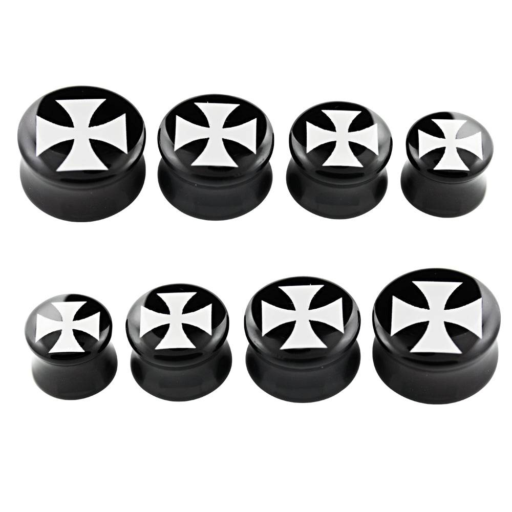 Lau Fashion 2 Stück Eisernen Kreuz Acryl Flash Plug Mittelalter Rocker Ohrring Piercing